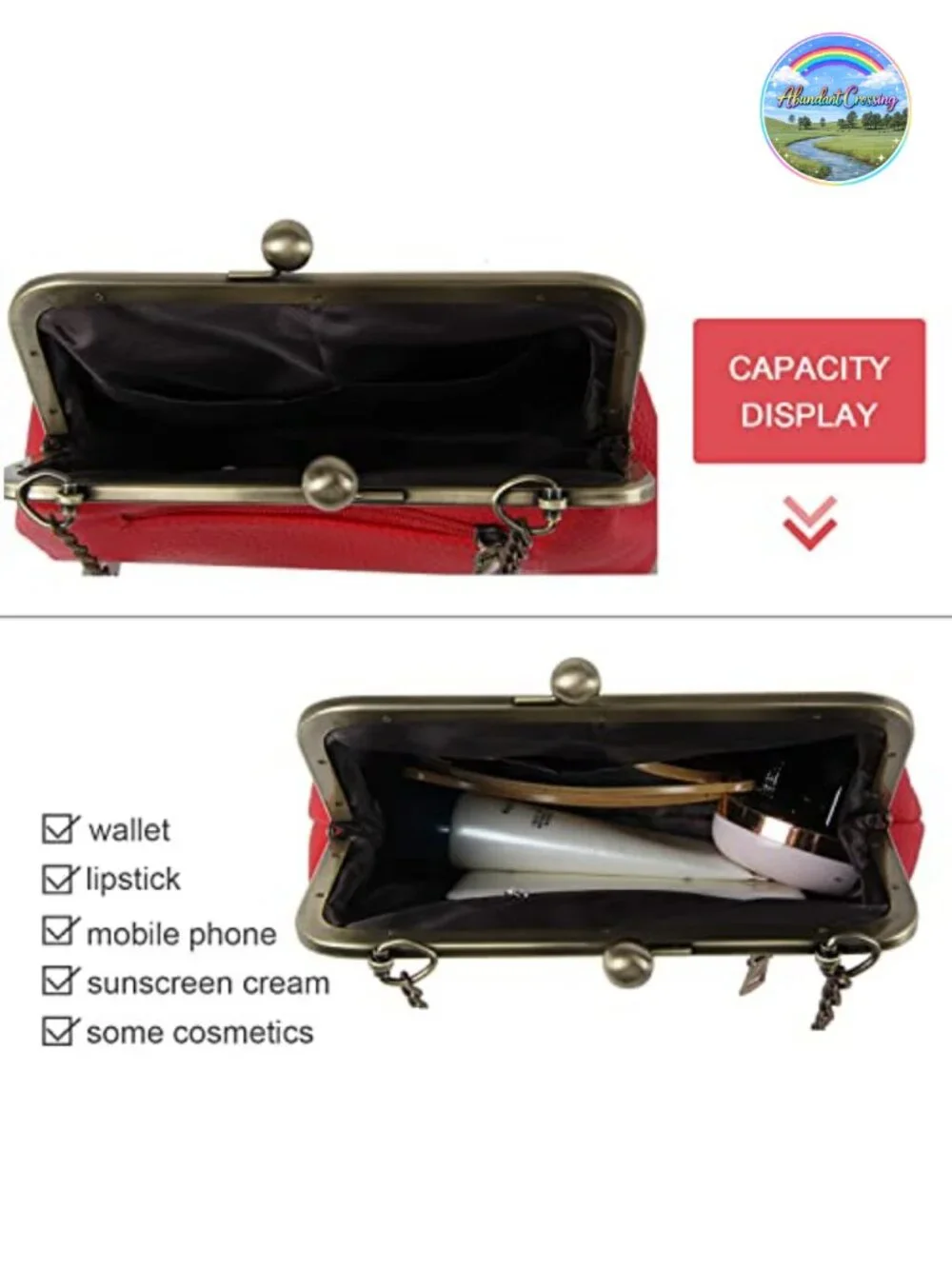 Lanpet Womens Kiss Lock Clutch PU Leather Crossbody Bag with Chain Strap